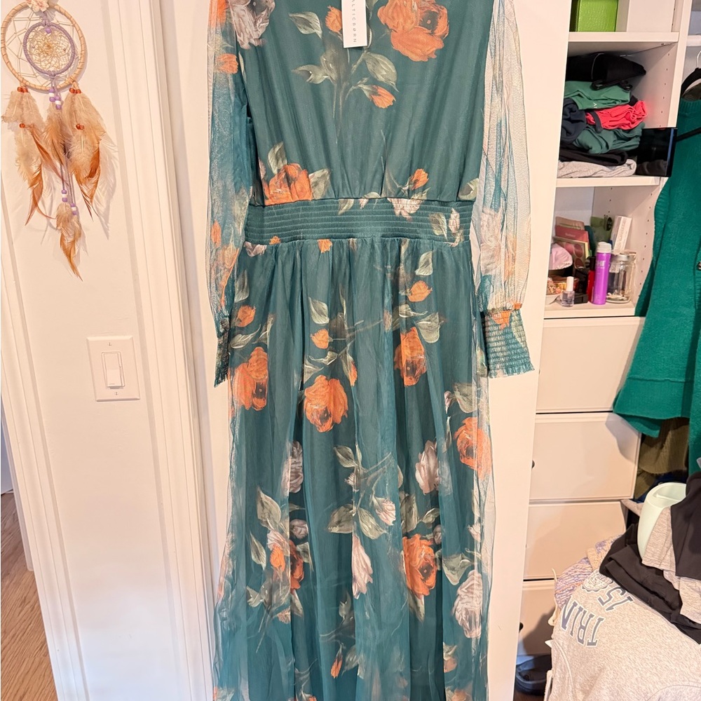 Baltic Born Teal and Orange Floral Maxi Dress